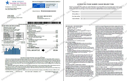 USA American Water utility bill template in Word and PDF formats, 2 pages, version 2